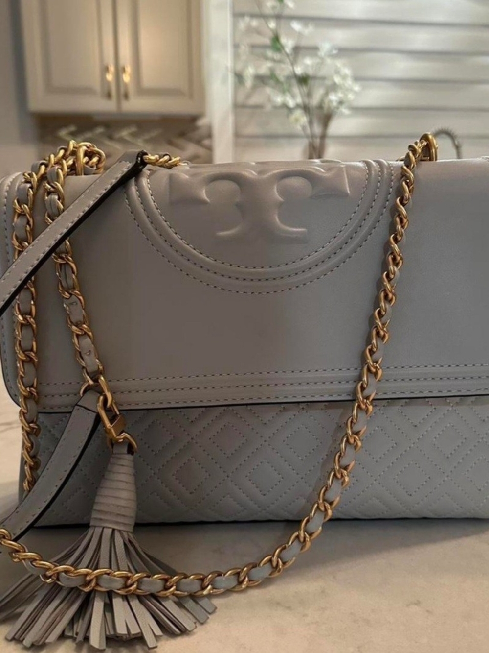 Tory Burch Fleming Soft Quilted Leather Shoulder Bag in Light Blue